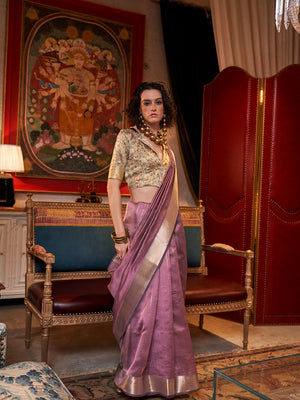 Purple Chiffon Saree With Blouse Piece