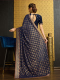 Navy Blue Georgette Daily Wear Saree With Blouse Piece