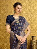 Navy Blue Georgette Daily Wear Saree With Blouse Piece