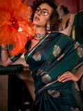 Green Satin Silk Saree With Blouse Piece