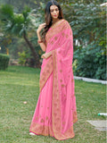 Pink Georgette silk Saree With Blouse Piece