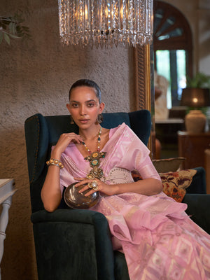 Pink Linen Saree With Blouse Piece