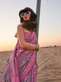 Pink Printed Linen Saree With Blouse Piece