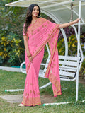 Pink Georgette silk Saree With Blouse Piece