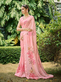 Pink Poly Chiffon Daily Wear Saree With Blouse Piece