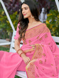 Pink Georgette silk Saree With Blouse Piece