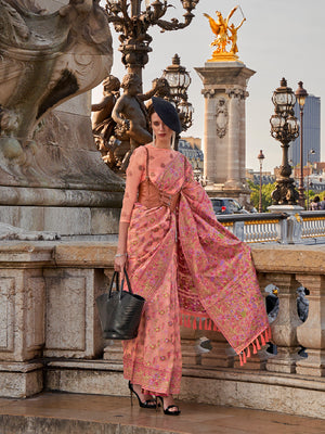 Orange Organza Saree With Blouse Piece