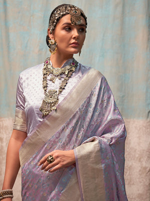 Lavender Satin Saree With Blouse Piece