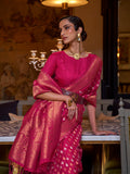 Pink Khadi Copper Zari Saree With Blouse Piece