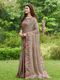 Grey Silk Blend Festive Saree With Blouse Piece