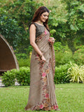 Grey Silk Blend Festive Saree With Blouse Piece