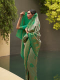 Green Nylon Saree With Blouse Piece