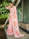 Pink Poly Chiffon Daily Wear Saree With Blouse Piece