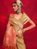 Golden Tussar Silk Saree With Blouse Piece