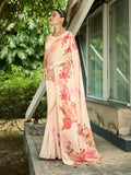 Peach Poly Chiffon Daily Wear Saree With Blouse Piece