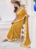 Yellow Georgette Saree With Blouse Piece