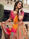 Multicolor & Pink Banarasi Silk Lehenga Choli