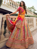 Multicolor & Pink Banarasi Silk Lehenga Choli