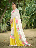 Cream Poly Chiffon Daily Wear Saree With Blouse Piece