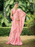 Pink Poly Chiffon Daily Wear Saree With Blouse Piece