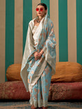 Sky Blue Party Wear Linen Saree With Blouse Piece