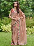 Peach Silk Blend Festive Saree With Blouse Piece