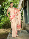 Peach Poly Chiffon Daily Wear Saree With Blouse Piece