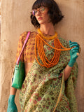 Green Printed Zari Tissue Saree With Blouse Piece