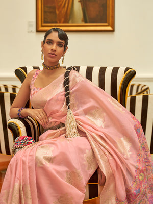 Pink Kashmiri Modal Saree With Blouse Piece