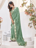 Sea Green Georgette Saree With Blouse Piece