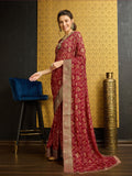 Red Georgette Daily Wear Saree With Blouse Piece