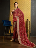 Red Georgette Daily Wear Saree With Blouse Piece