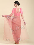 Peach Digital Printed Organza Saree With Satin Pink Blouse Piece