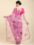 Pink Digital Printed Organza Saree With Satin Pink Blouse Piece