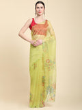 Yellow Digital Printed Organza Saree With Satin Red Blouse Piece