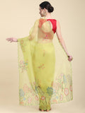 Yellow Digital Printed Organza Saree With Satin Red Blouse Piece