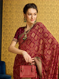 Red Georgette Daily Wear Saree With Blouse Piece