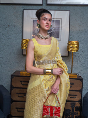 Yellow Linen Saree With Blouse Piece