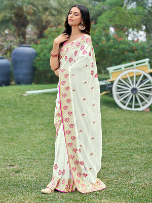 White Georgette silk Saree With Blouse Piece