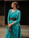 Cyan Satin Saree With Blouse Piece