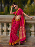 Red Banarasi Silk Saree With Blouse Piece