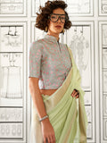 Green Party Wear Chiffon Saree With Blouse Piece