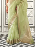 Green Party Wear Chiffon Saree With Blouse Piece