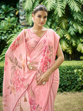 Pink Poly Chiffon Daily Wear Saree With Blouse Piece