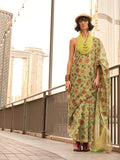 Green Printed Zari Tissue Saree With Blouse Piece