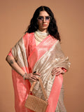 Peach Kanjivaram Silk Saree With Blouse Piece