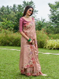 Pink Silk Blend Festive Saree With Blouse Piece