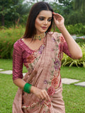 Pink Silk Blend Festive Saree With Blouse Piece