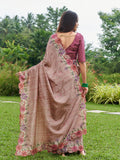 Pink Silk Blend Festive Saree With Blouse Piece