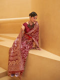 Red Chikankari Saree With Blouse Piece